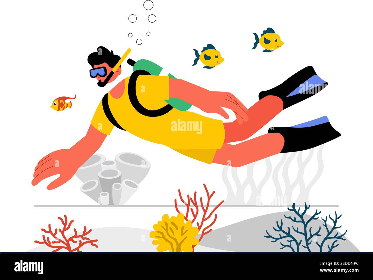Plongée Sport illustration vectorielle avec équipement de natation sous-marine pour explorer les récifs coralliens, la flore et la faune marines, et la vie marine dans l'océan Illustration de Vecteur