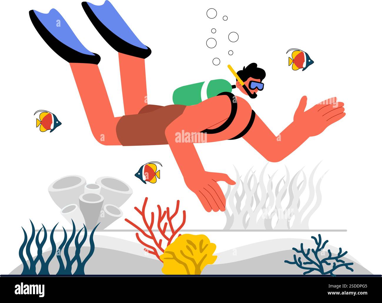 Plongée Sport illustration vectorielle avec équipement de natation sous-marine pour explorer les récifs coralliens, la flore et la faune marines, et la vie marine dans l'océan Illustration de Vecteur