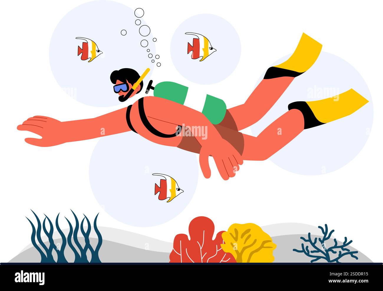 Plongée Sport illustration vectorielle avec équipement de natation sous-marine pour explorer les récifs coralliens, la flore et la faune marines, et la vie marine dans l'océan Illustration de Vecteur