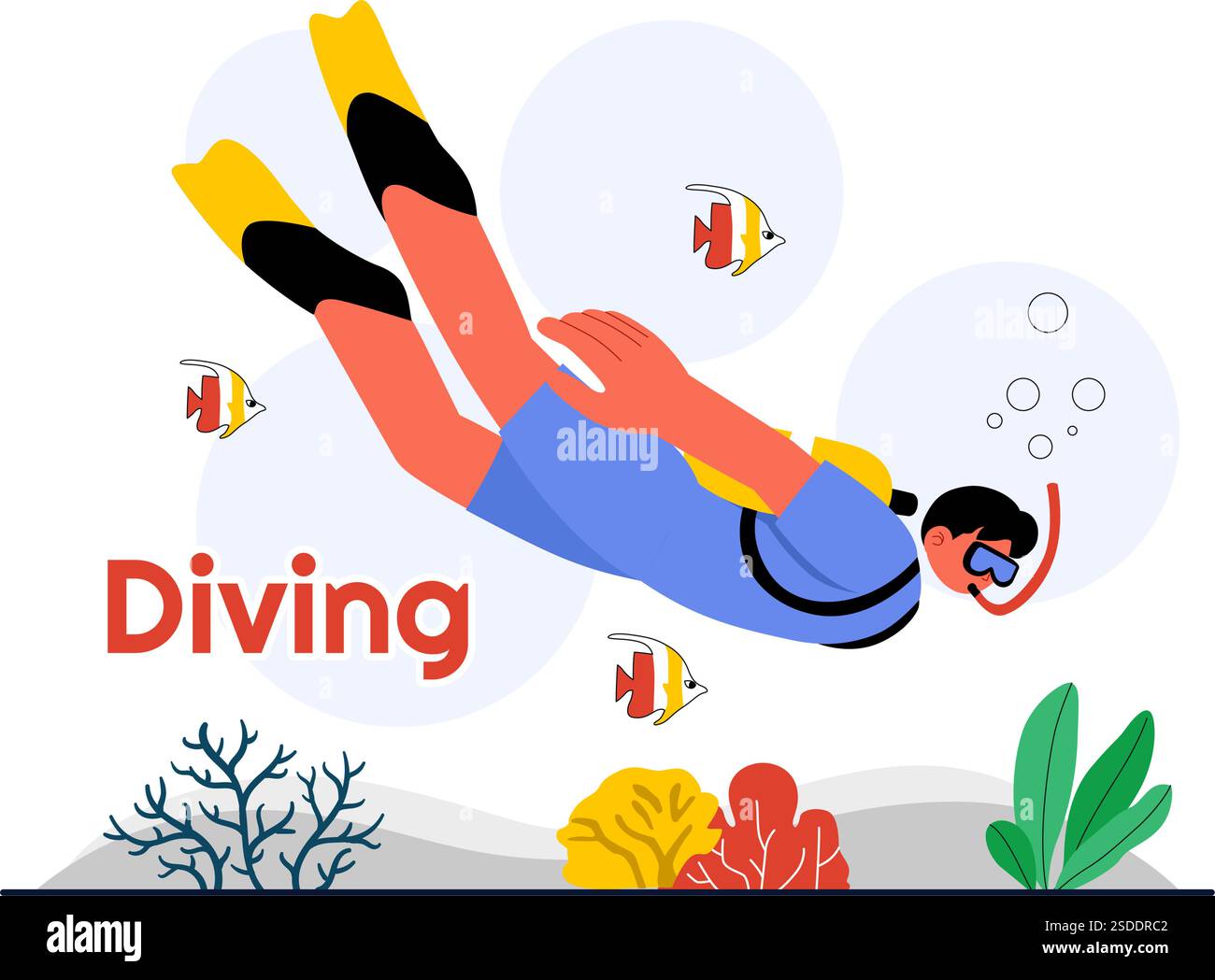 Plongée Sport illustration vectorielle avec équipement de natation sous-marine pour explorer les récifs coralliens, la flore et la faune marines, et la vie marine dans l'océan Illustration de Vecteur