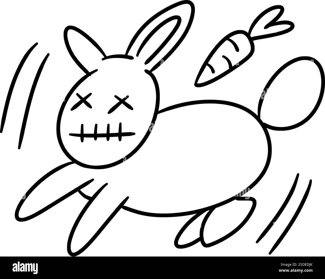 Un lapin de dessin animé court avec une carotte, style d'art de ligne. Ludique, énergique et fantaisiste. Parfait pour les dessins d'enfants, Pâques, ou les thèmes de printemps Illustration de Vecteur