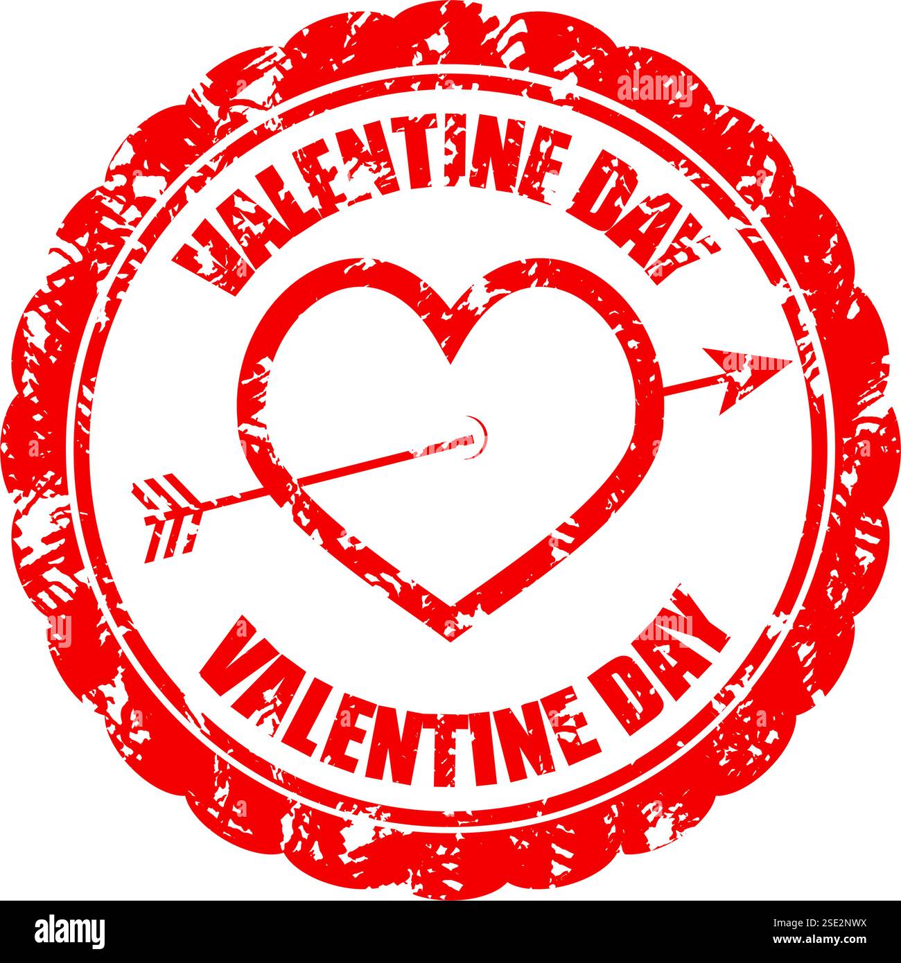 Timbre en caoutchouc de jour de la Saint-Valentin avec coeur et flèche, vecteur d'amour de correspondance, mariage grungy valentine, timbre d'amour romantique, célébration en caoutchouc, il Illustration de Vecteur