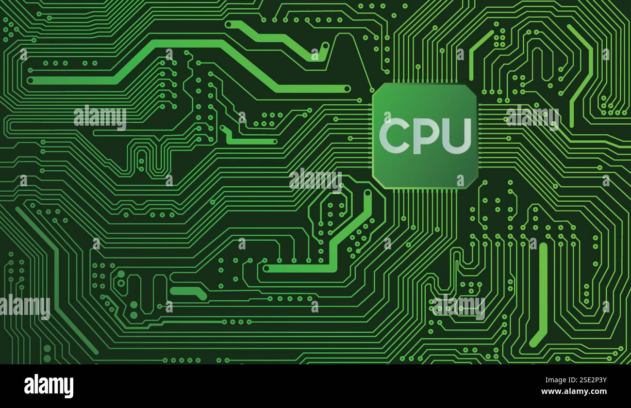 CPU sur carte de circuit imprimé verte Illustration de Vecteur