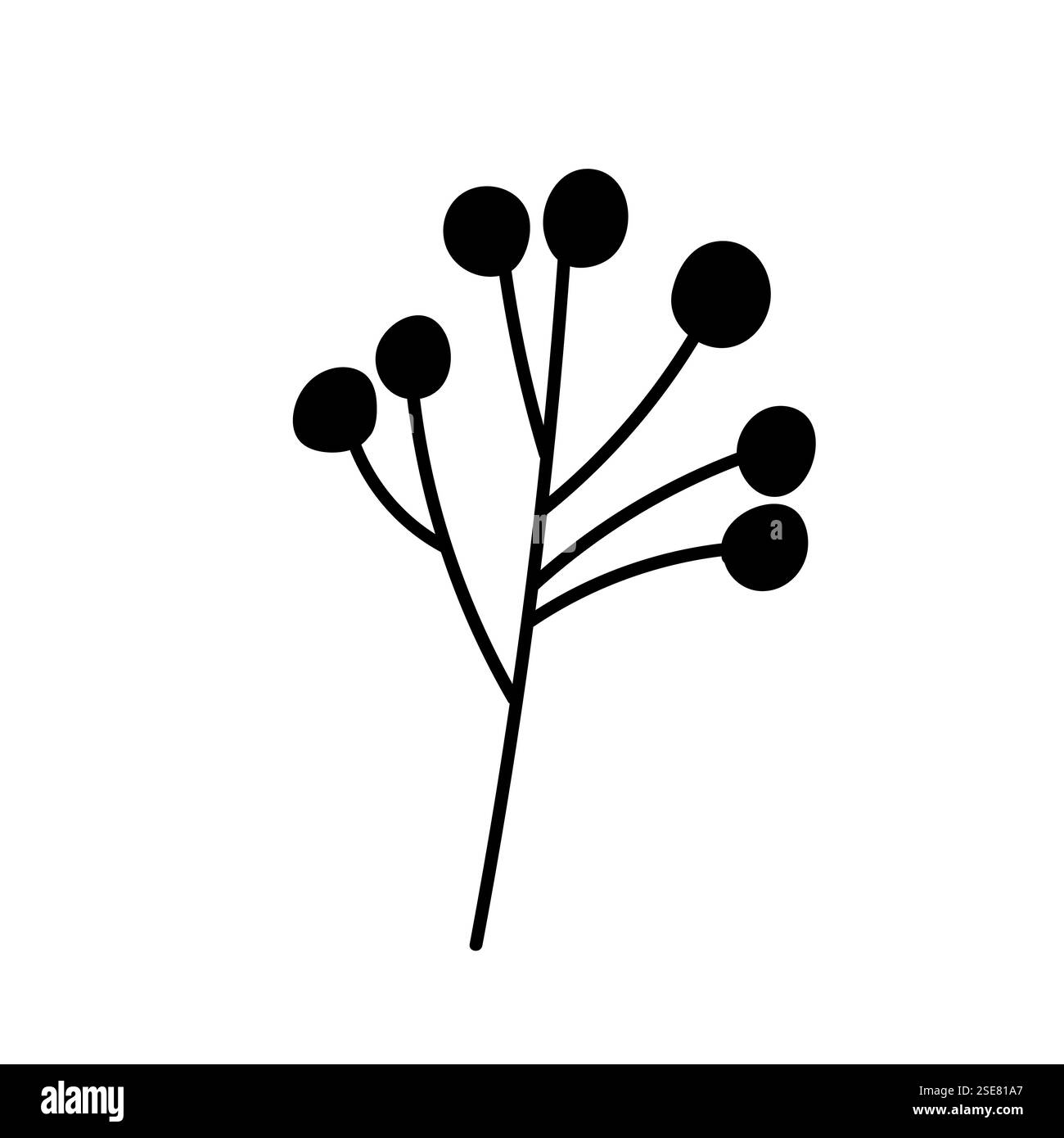 Silhouette abstraite d'une plante aux formes arrondies sur une branche capturée en couleur noire Illustration de Vecteur