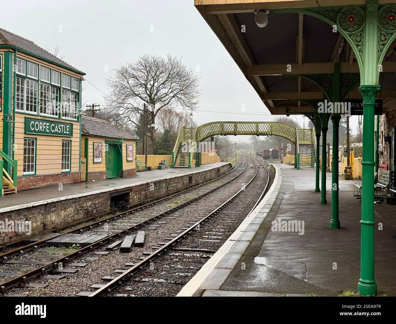 Chemin de fer de Swanage, gare de Corfe Castle, Dorset - Image de stock capturée avec un smartphone