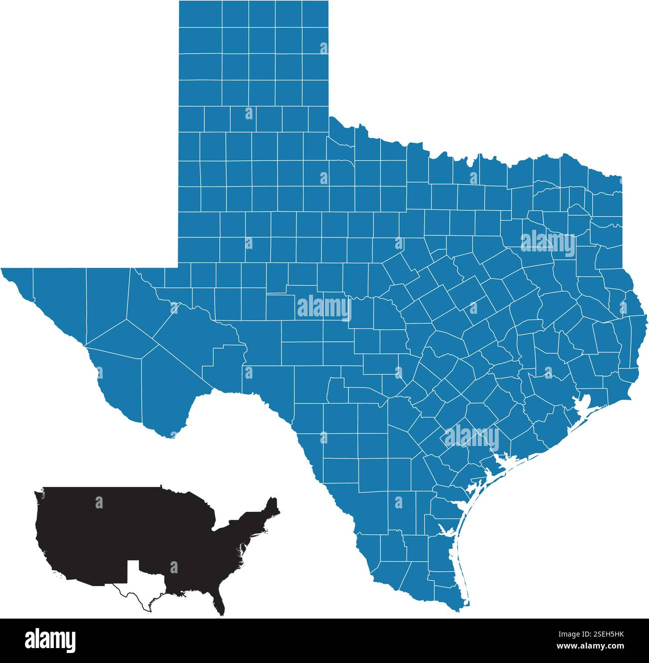 Carte vectorielle colorée du Texas, mettant en évidence les différents comtés de l'état Illustration de Vecteur