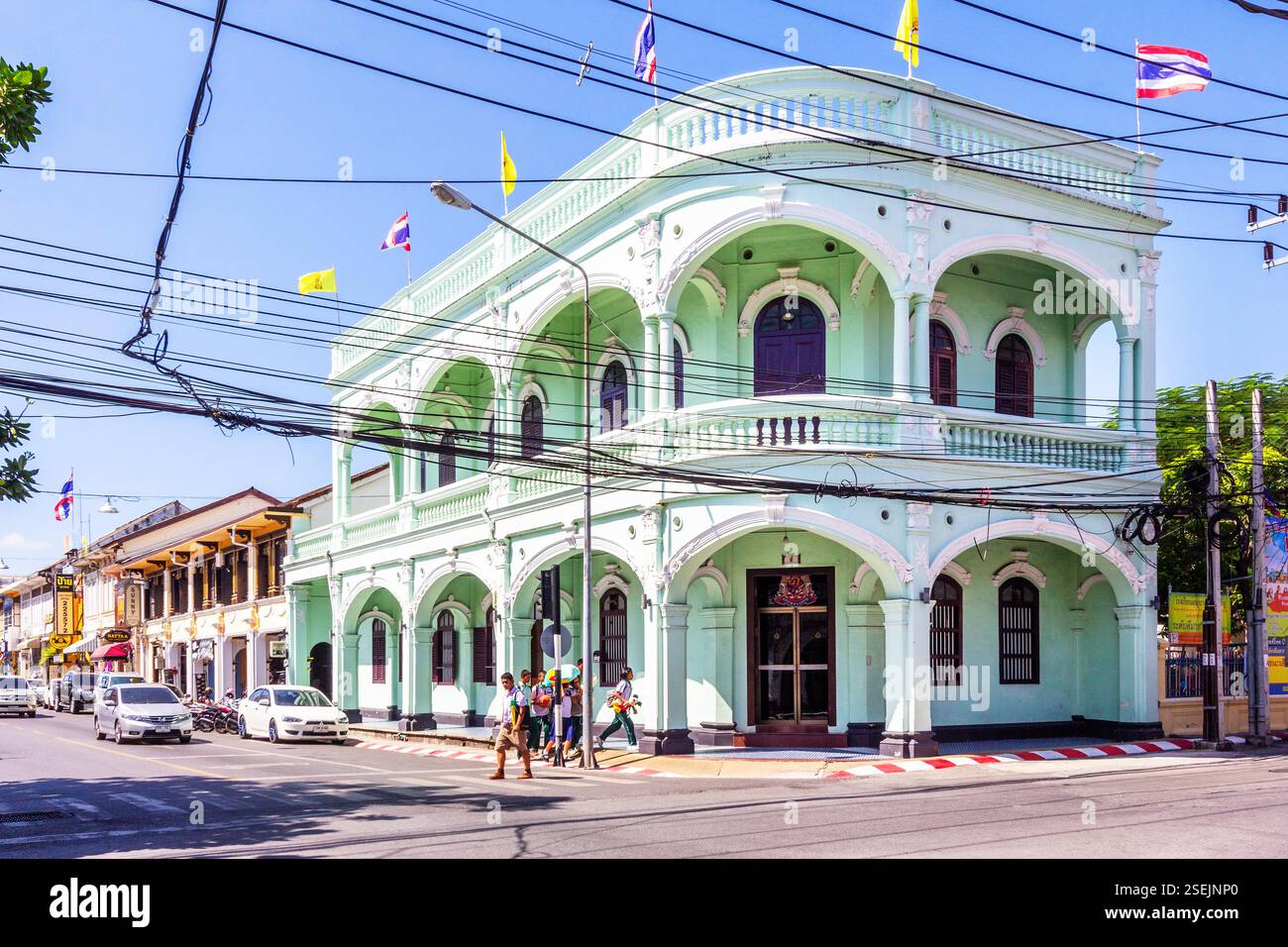 Menthe vert Aikwanich Mansion, un exemple de l'architecture sino portugaise dans la vieille ville de Phuket, Thaïlande Banque D'Images