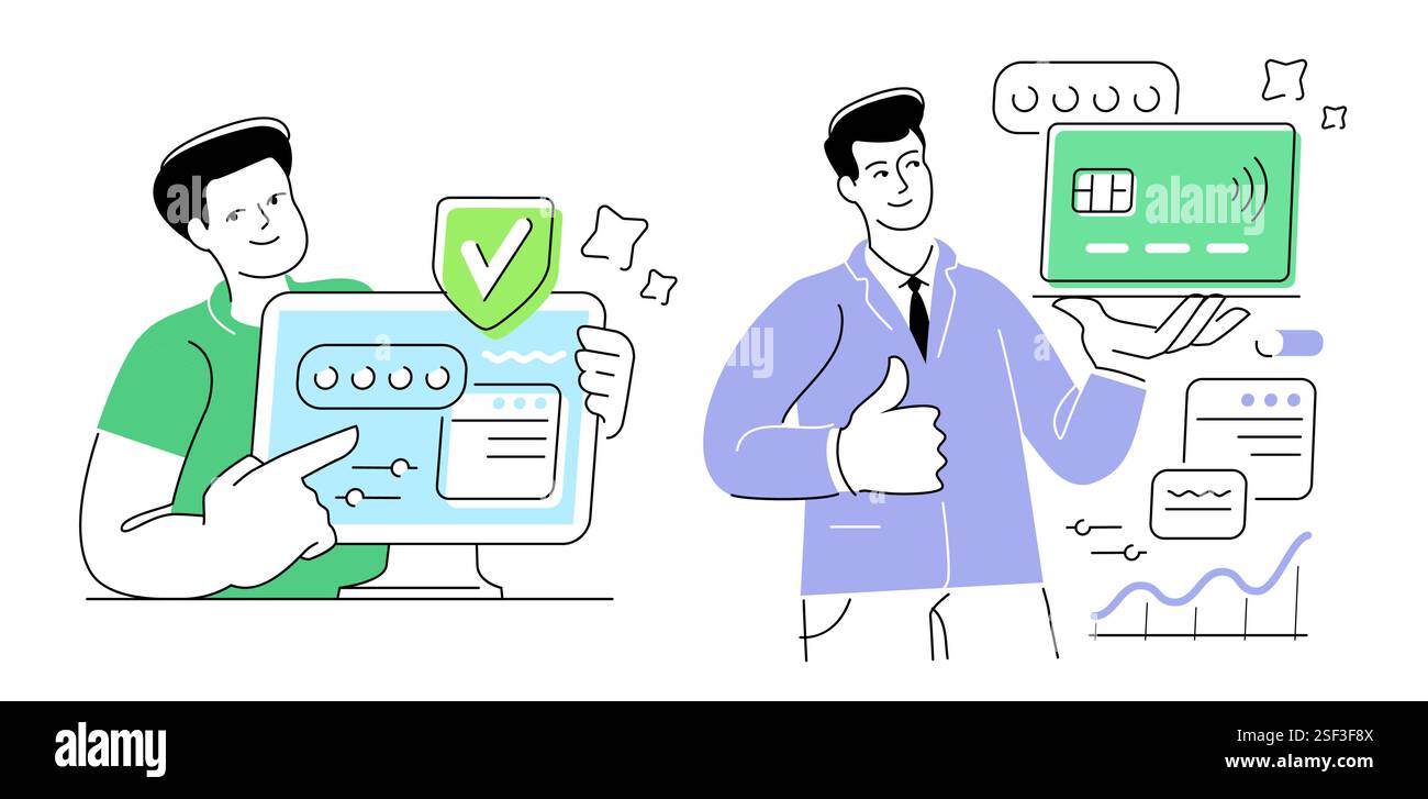 Argent, concept de finance. Application web protégée par mot de passe pour la gestion des comptes bancaires, des investissements Illustration de Vecteur