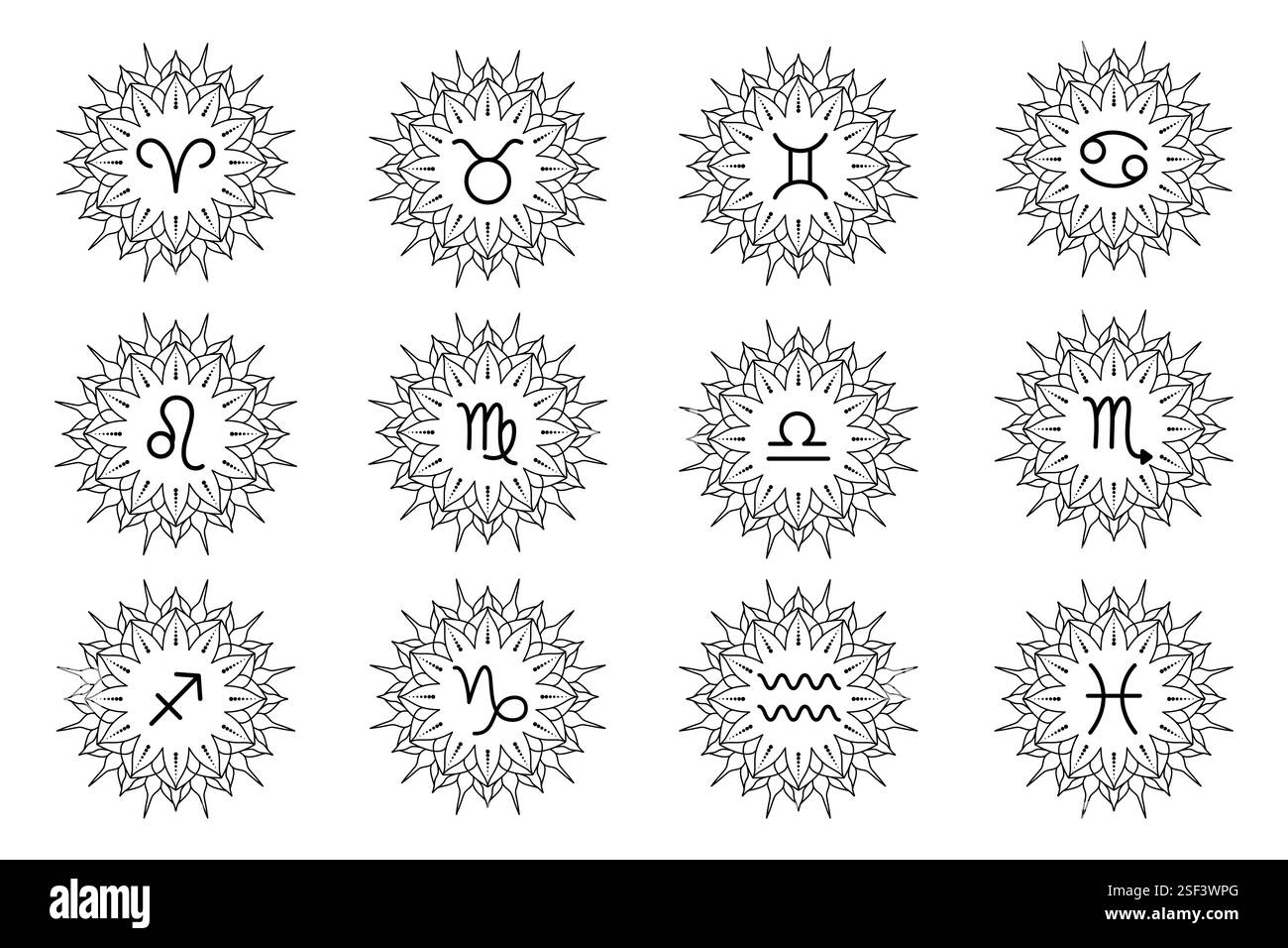 Collection de signes du zodiaque dans le style art au trait Illustration de Vecteur