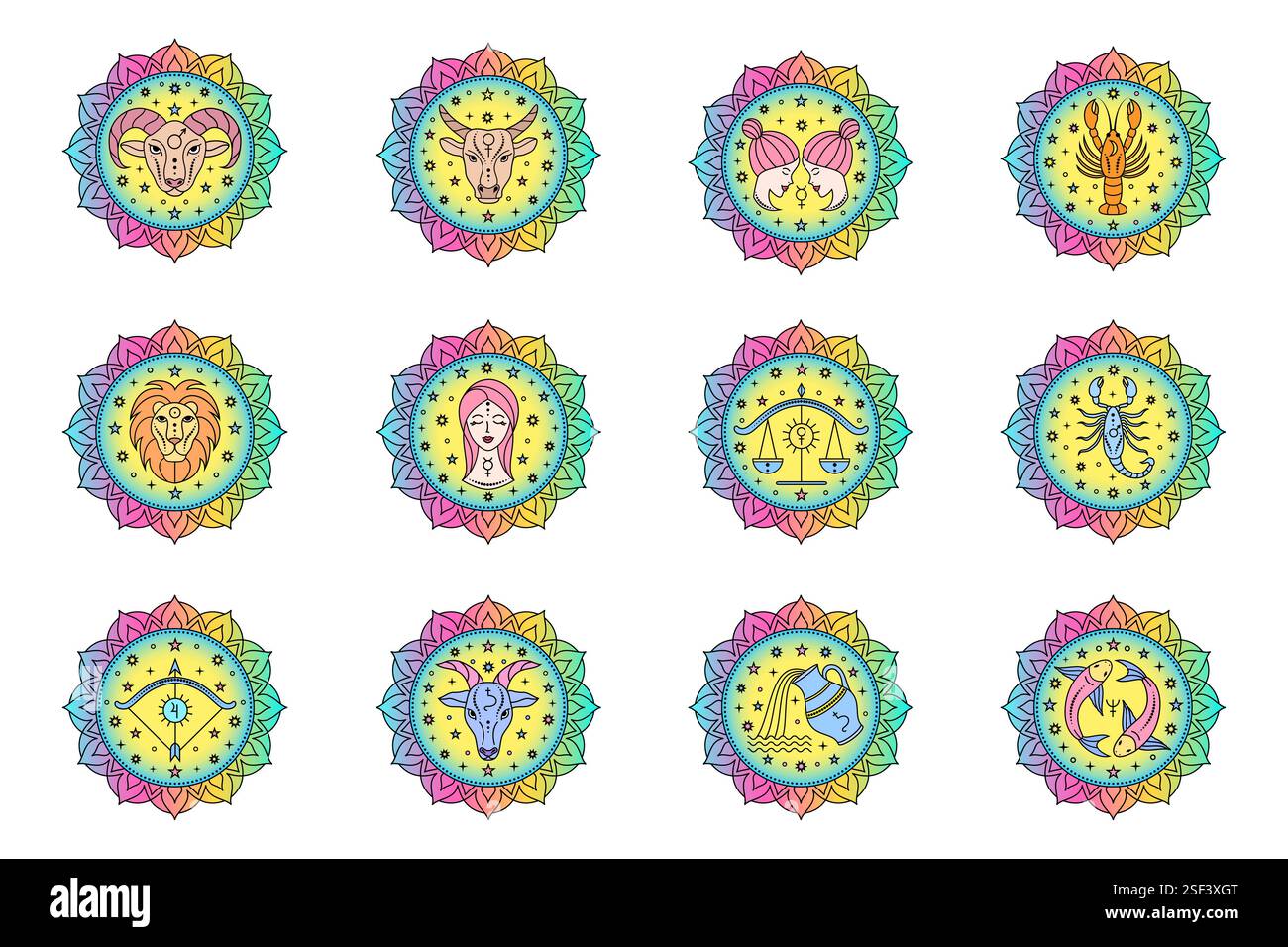 Collection de signes du zodiaque dans le style art au trait Illustration de Vecteur