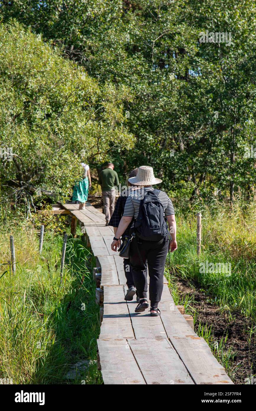 Les gens marchant sur le canard à Pukkisaari, Helsinki, Finlande Banque D'Images
