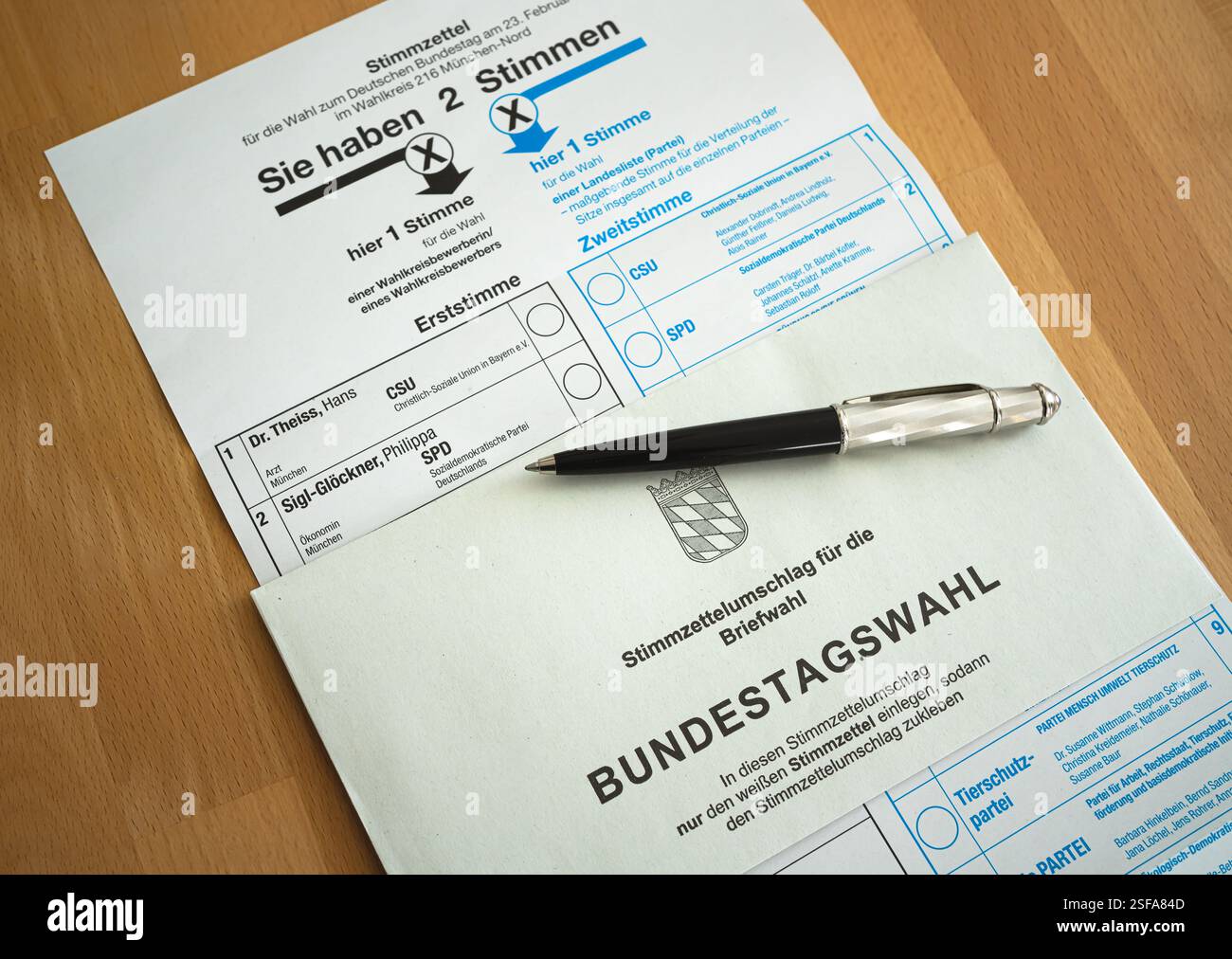 Bulletin de vote pour l'élection du Bundestag 2025 Banque D'Images