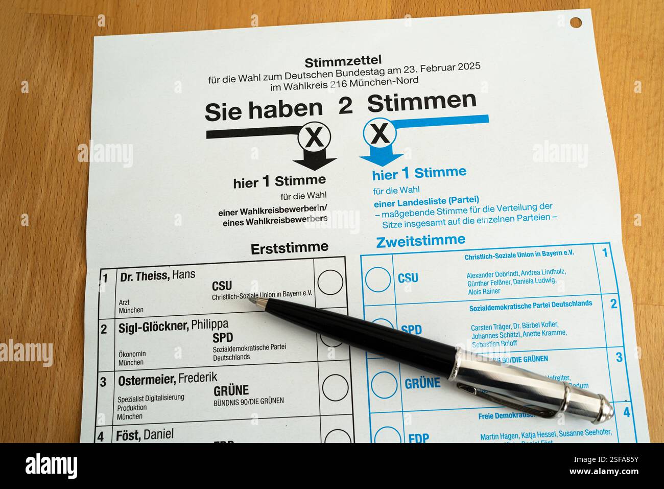 Bulletin de vote pour l'élection du Bundestag Banque D'Images