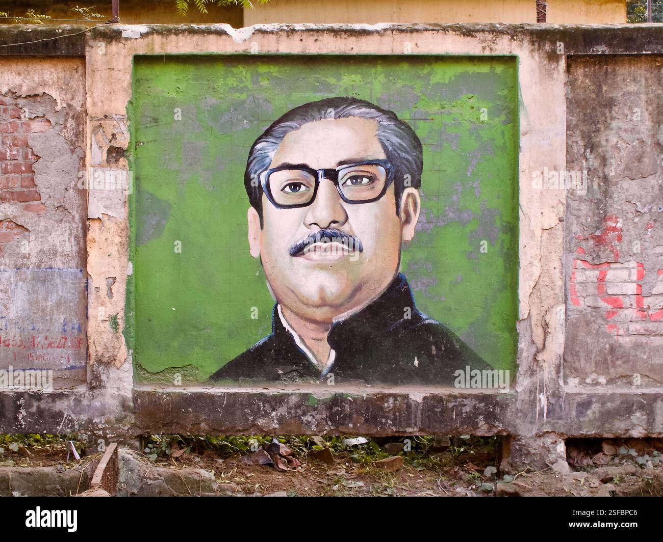 Une fresque murale du cheikh Mujibur Rahman, le dirigeant fondateur du pays, à Dhaka. Banque D'Images
