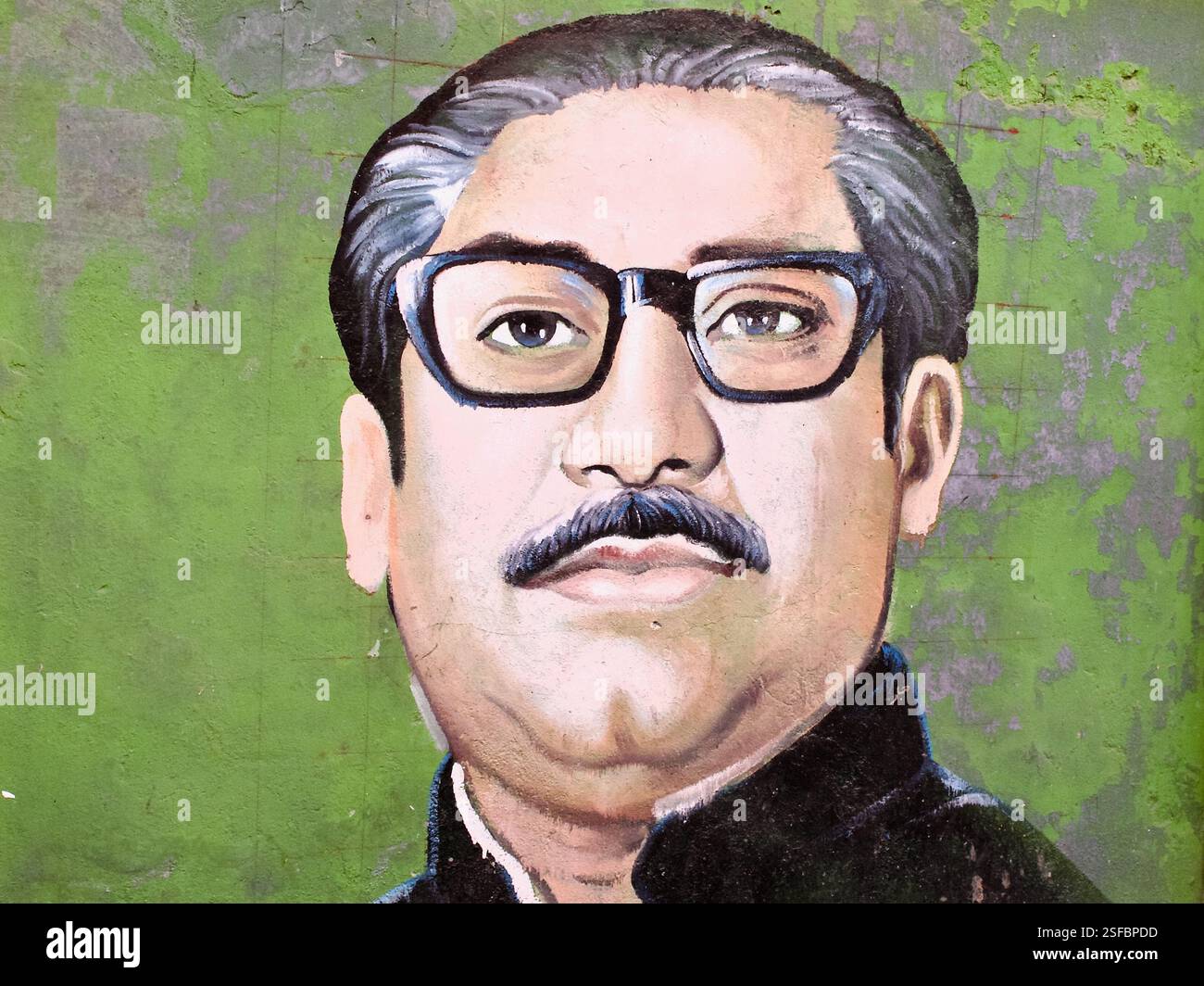 Une fresque murale du cheikh Mujibur Rahman, le dirigeant fondateur du pays, à Dhaka. Banque D'Images
