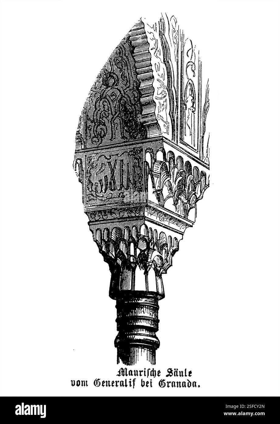 Détail de colonne avec des décorations mauresques au palais d'été Generalife et domaine de campagne des dirigeants nasrides de l'Émirat de Grenade Banque D'Images