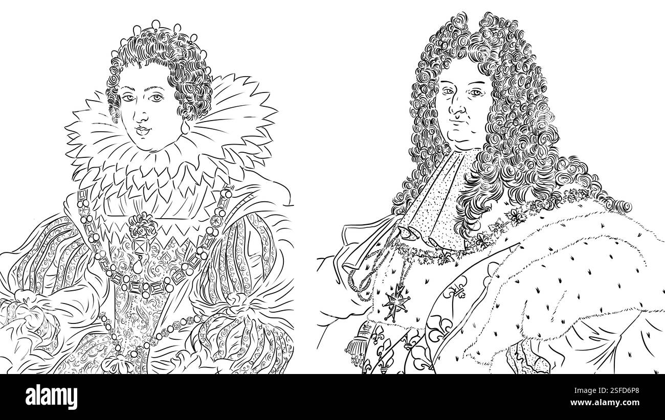 Portraits de Louis 14 Louis XIV le roi soleil et sa mère Anne d'Autriche, roi et reine de France Banque D'Images