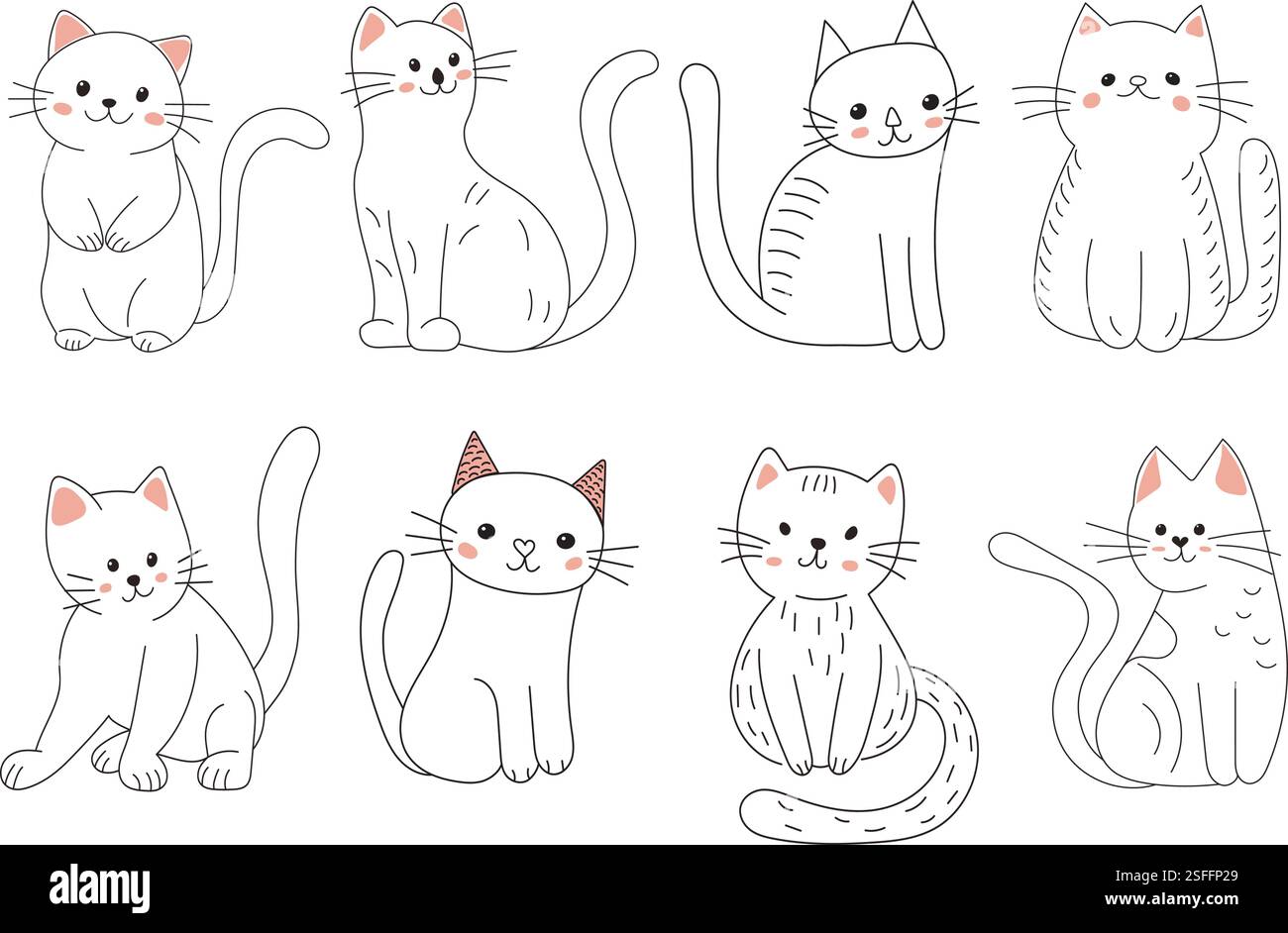 ensemble de croquis de chats mignons, vecteur isolé de doodle Illustration de Vecteur