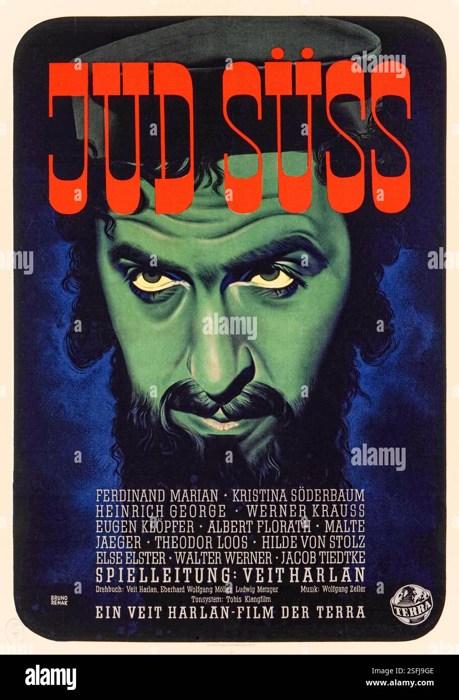 Jud Süß (Jud Süss) affiche allemande de 1940 pour le film de propagande nazi réalisé par Veit Harlan et mettant en vedette Ferdinand Marian, Kristina Söderbaum et Heinrich George sur Joseph Süß Oppenheimer, un conseiller financier juif du duc de Württemberg en Allemagne du XVIIIe siècle. Banque D'Images