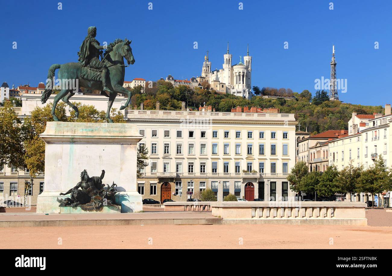 Place Bellecour dans la ville de Lyon. Banque D'Images