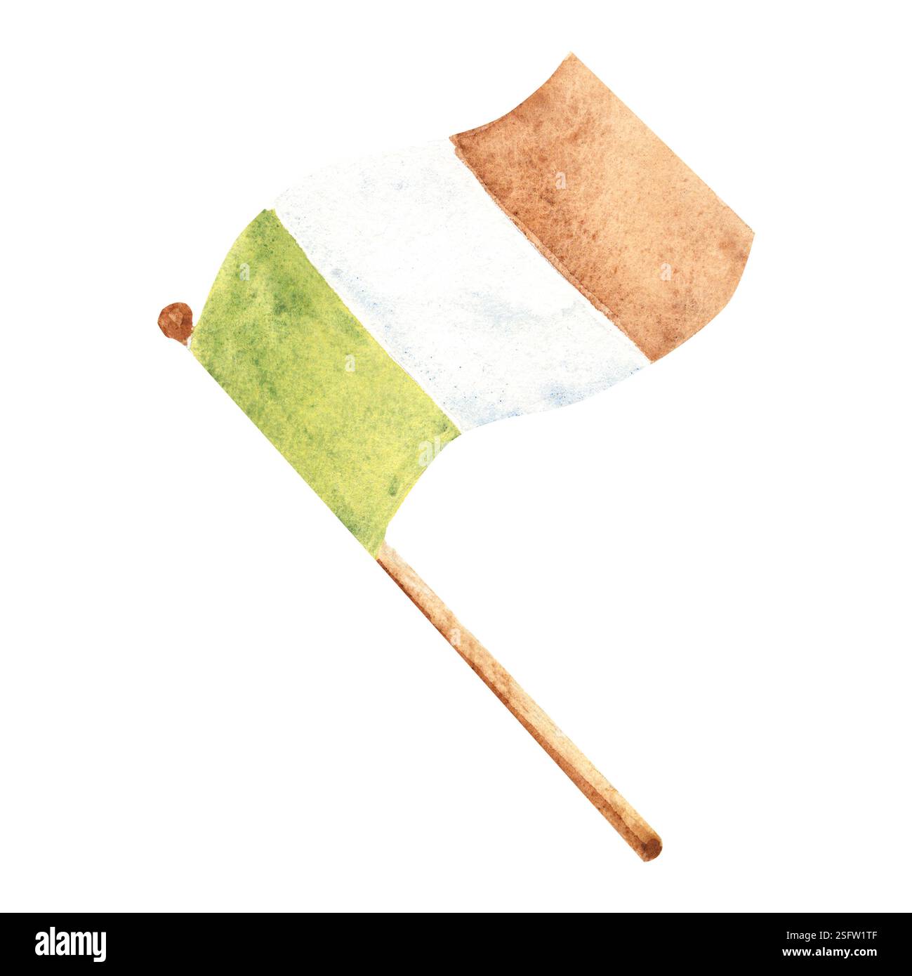 Drapeau irlandais illustration aquarelle. Élément de jour de St Patricks dessiné à la main isolé sur un fond blanc. Banque D'Images