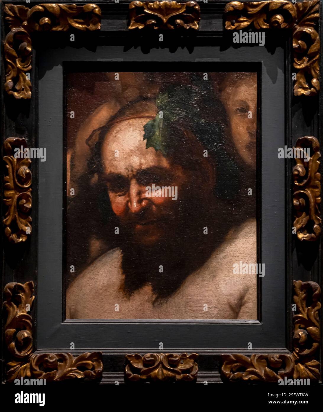 Paris, France - 02 09 2025 : obscurité et lumière. Tête de Silène, fragment du Triomphe de Bacchus peint par Jusepe de Ribera Banque D'Images