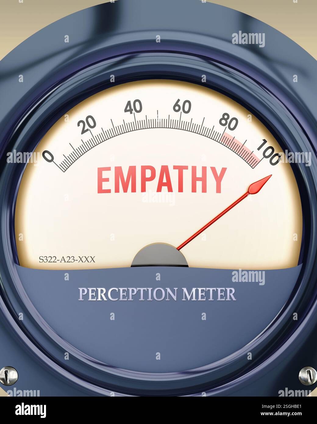 Jauge d'empathie et de perception qui atteint une grande échelle, montrant un très haut niveau d'empathie Banque D'Images