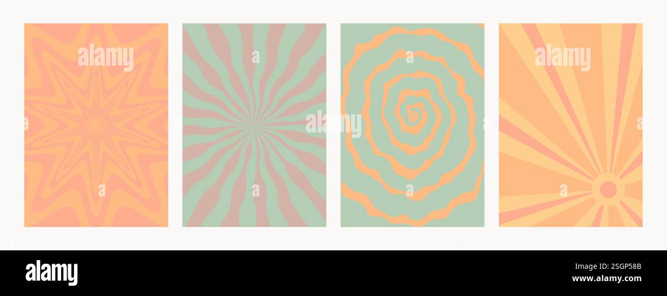 Ensemble de motifs rétro psychédéliques abstraits. Arrière-plans groovy dans des couleurs rétro. Textures vectorielles à la mode dans le style abstrait y2k. Graphique vectoriel pour affiches Illustration de Vecteur