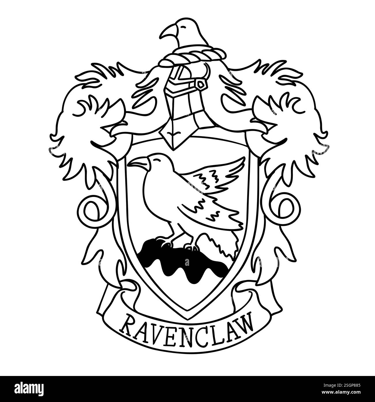 Logo de l'emblème Harry Potter Ravenclaw dans le style de dessin animé doodle. Illustration vectorielle isolée sur fond blanc. Illustration de Vecteur