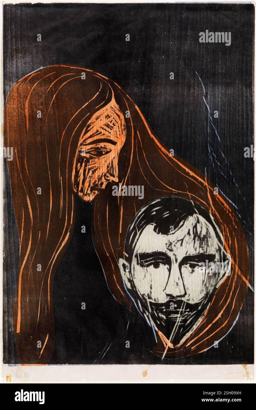Tête d'homme dans les cheveux de femme. Edvard Munch. 1896 ou 1897. Banque D'Images