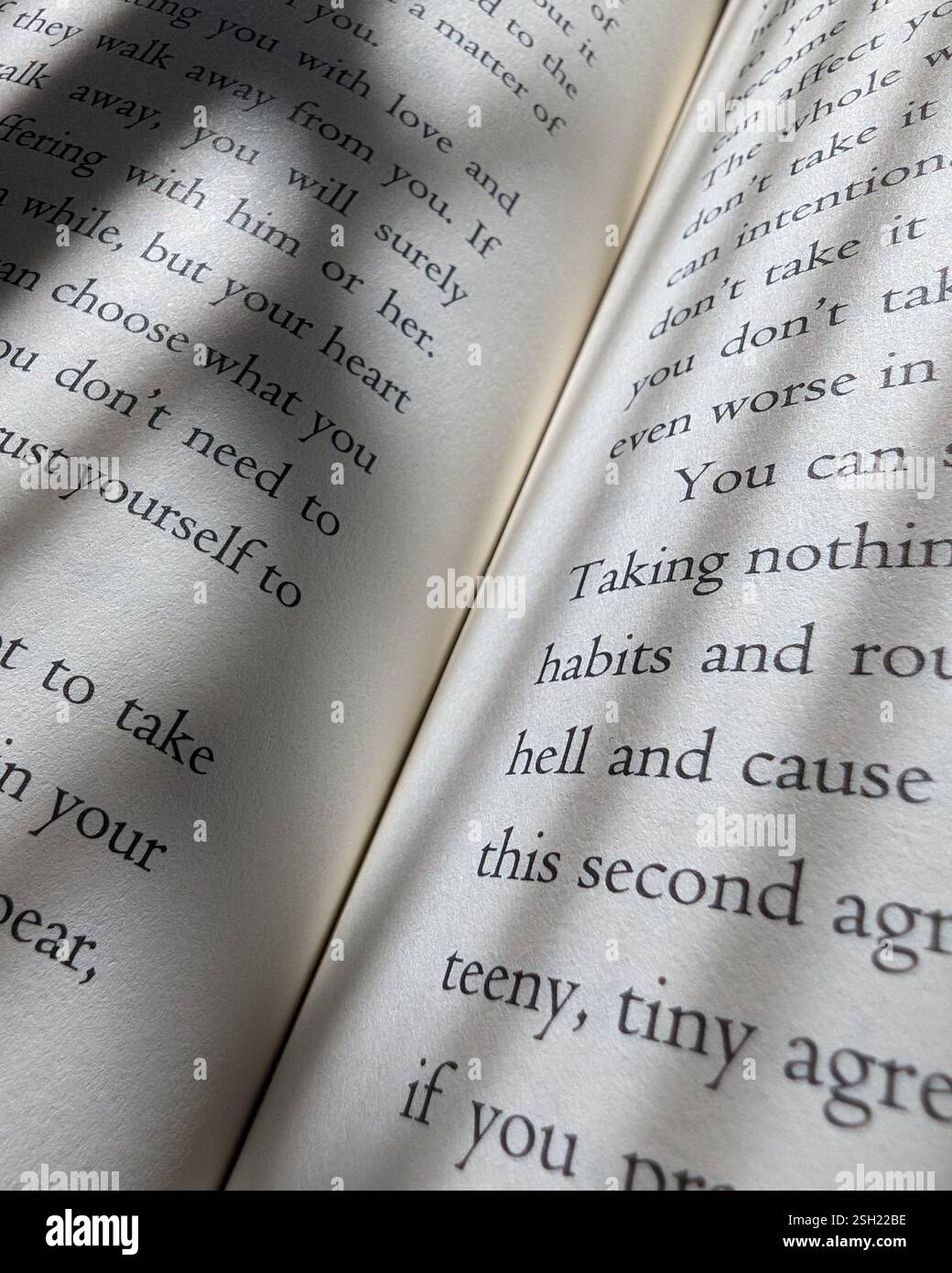 Texte narratif sur Livre ouvert avec ombre dramatique Banque D'Images