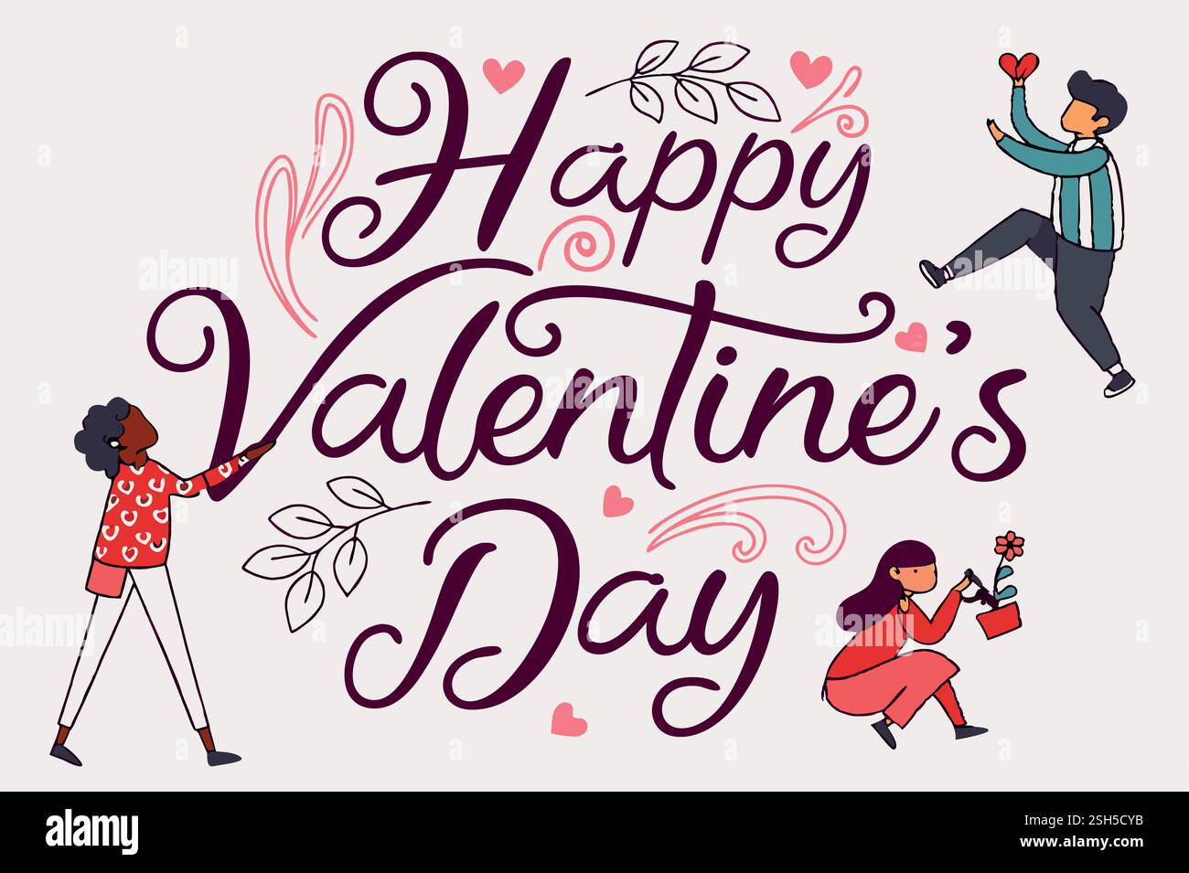 Bonne Saint Valentin typographie Design et couple moment romantique Illustration de Vecteur