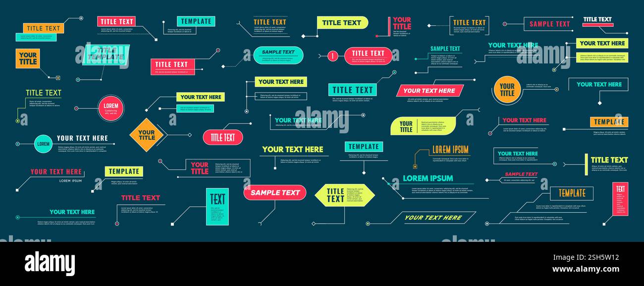 Légendes. Texte titres décoration cadres zone de texte pour les pages Web légendes vectorielles récentes ensemble coloré Illustration de Vecteur