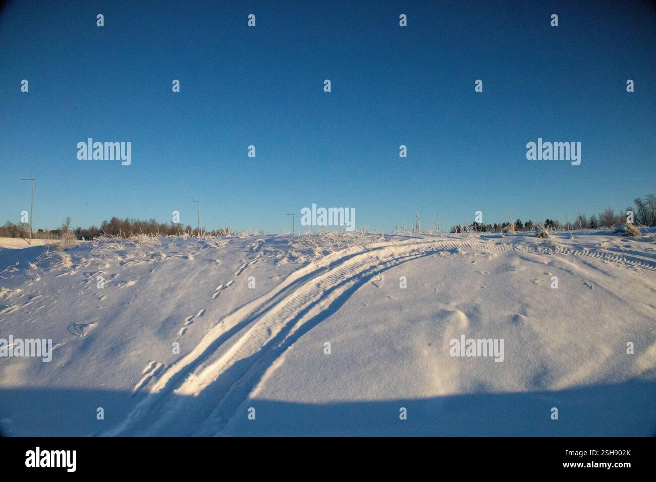 Paysage hivernal à Kiruna, Laponie, nord de la Suède. Photographié en janvier. Banque D'Images