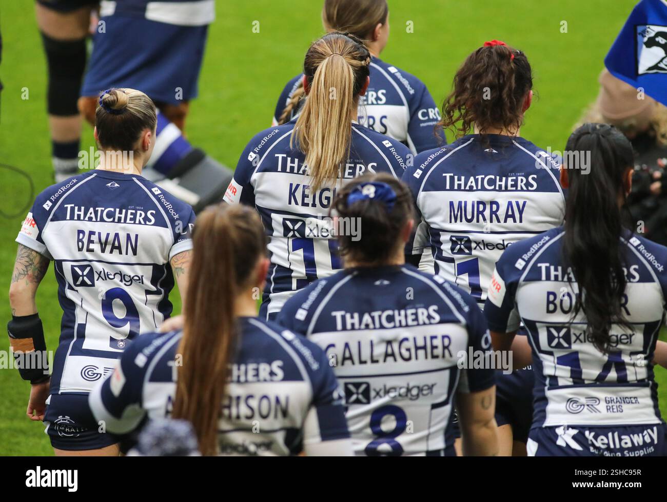 Bristol, Royaume-Uni. 08th Feb, 2025. Bristol, Angleterre, 8 février 2025 les joueurs de Bristol entrent sur le terrain de jeu avant le match de rugby Premiership Womens entre Bristol Bears Women et Exeter Cheifs à Ashton Gate à Bristol, Angleterre (B.. East/SPP) crédit : photo de presse sportive SPP. /Alamy Live News Banque D'Images