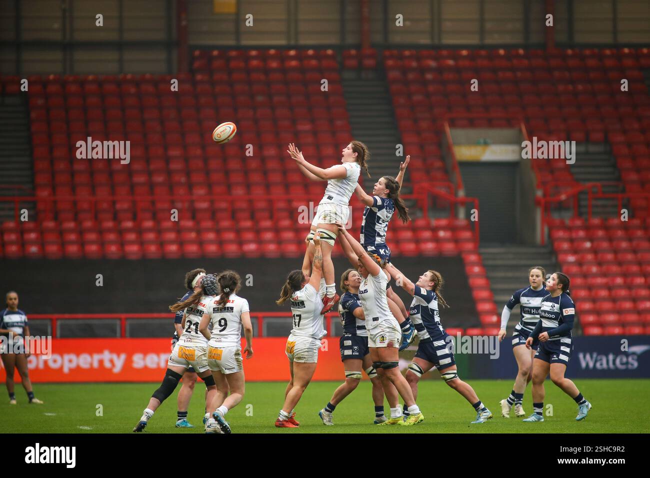 Bristol, Royaume-Uni. 08th Feb, 2025. Bristol, Angleterre, 8 février 2025 Exeter line out lors du match de rugby Premiership Womens entre Bristol Bears Women et Exeter Cheifs à Ashton Gate à Bristol, Angleterre (B.. East/SPP) crédit : photo de presse sportive SPP. /Alamy Live News Banque D'Images