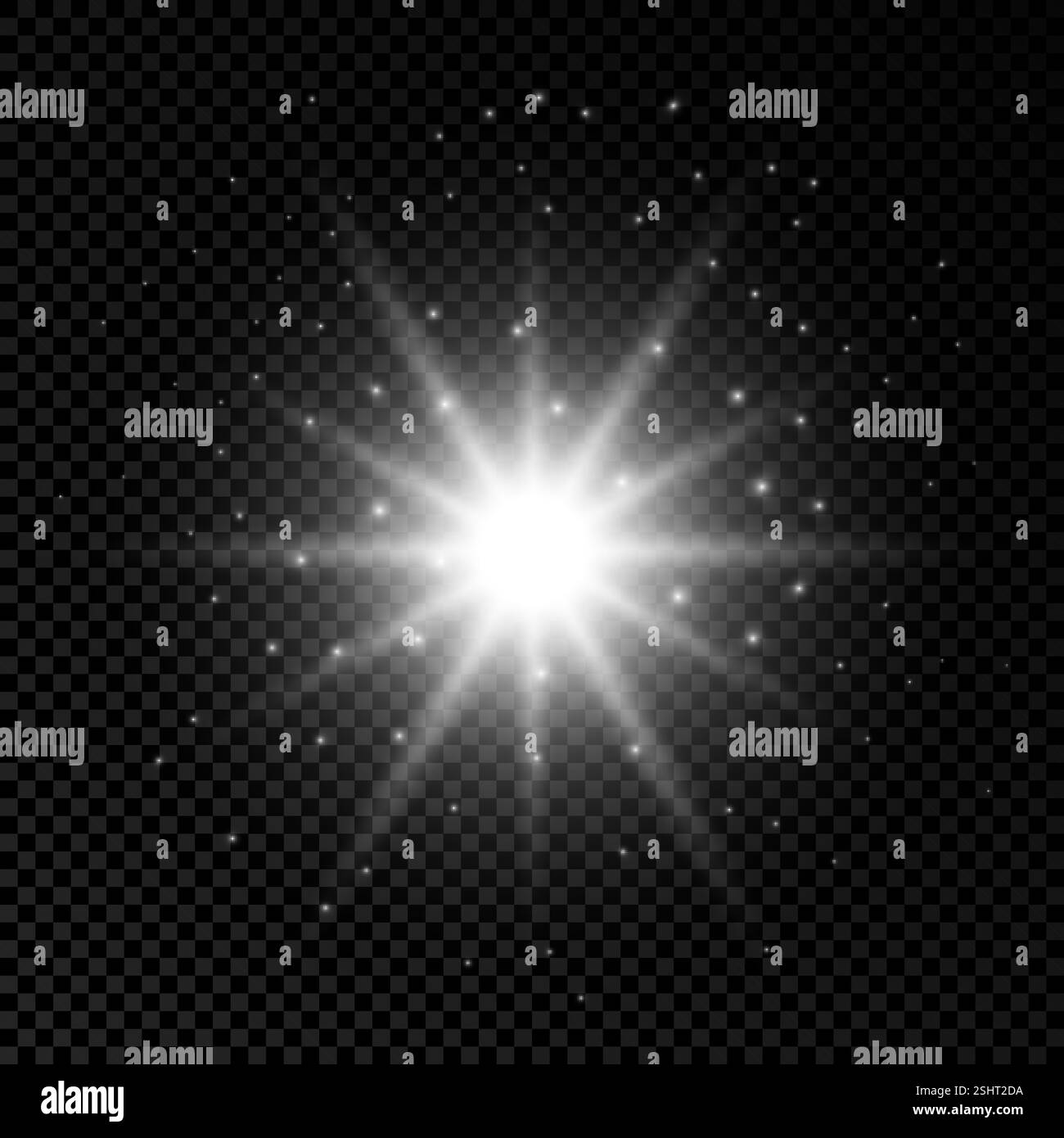 Effet lumineux des reflets de lentille. Lumières blanches brillantes effets d'étoiles avec des étincelles sur un fond transparent. Illustration vectorielle Illustration de Vecteur