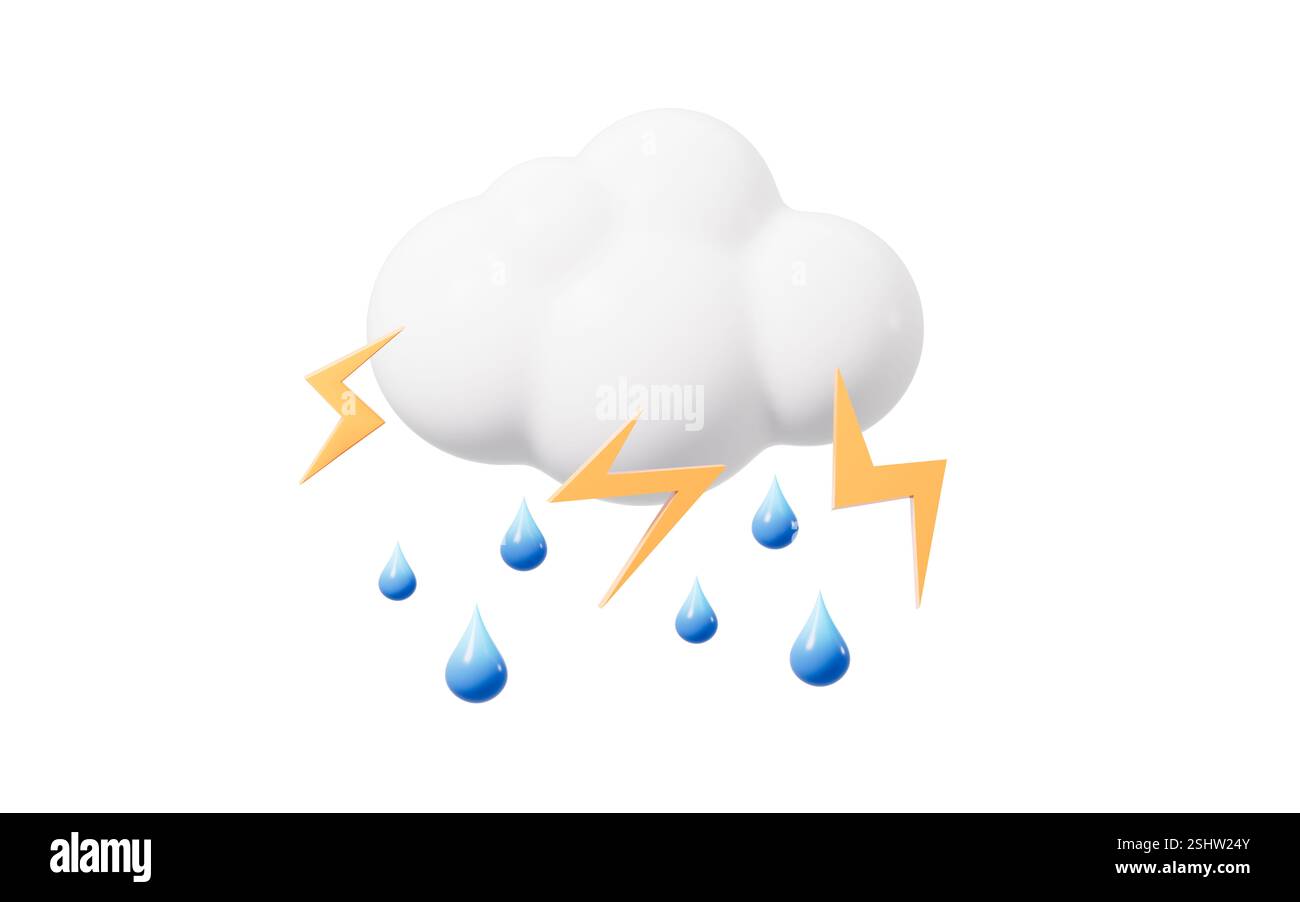 Prévisions météo de dessin animé, orage, rendu 3D. illustration 3d. Banque D'Images