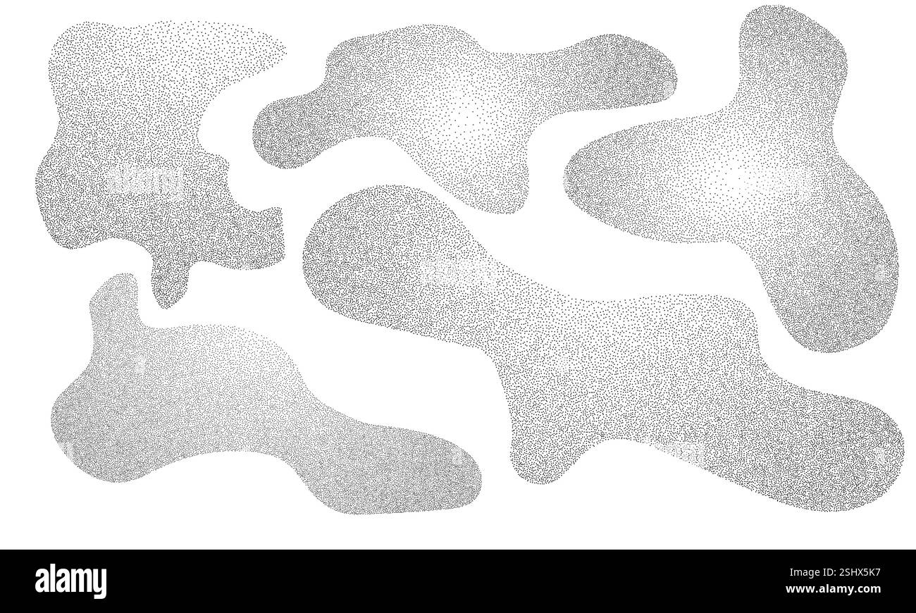 Effet de point de grain sphérique, cercle de bruit de sable aléatoire monochrome. Splater moderne à la mode. Pointillisme à gradient de point. Illustration vectorielle Illustration de Vecteur