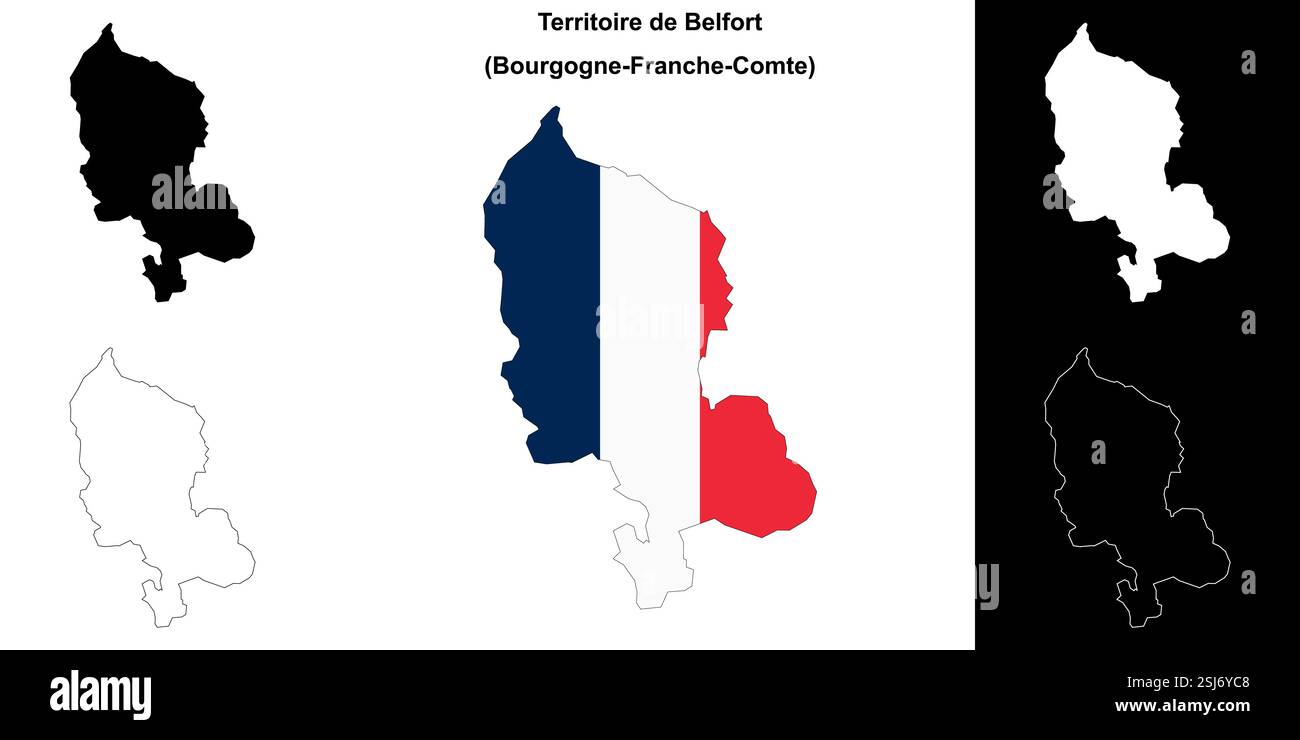 Ensemble de cartes de contour du département territoire de Belfort Illustration de Vecteur