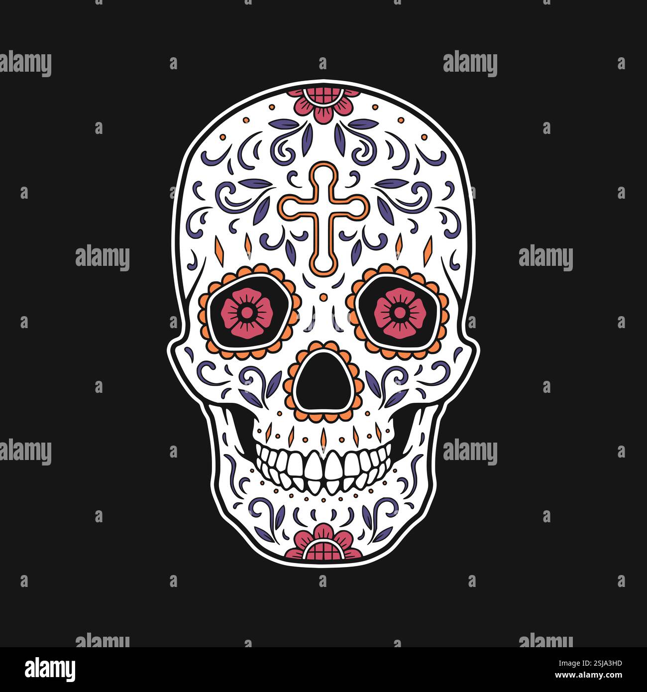 Concept de crâne de sucre mexicain. Jour de l'illustration de conception de crâne mort, vecteur. Illustration de Vecteur