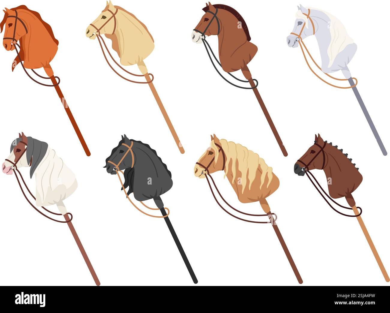 Bâtons de cheval de passe-temps. Jouet pour enfants avec tête de cheval sur bâton en bois, sport équestre pour enfants à la mode et galop animal et équipement d'équitation. Bâton Illustration de Vecteur