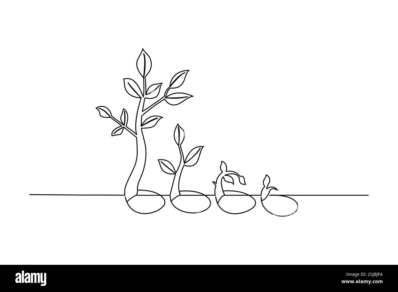 L'art à ligne unique de plante de croissance est une œuvre d'art créative et moderne qui exprime le développement de la vie et de la beauté naturelle à travers des lignes simples. Illustration de Vecteur