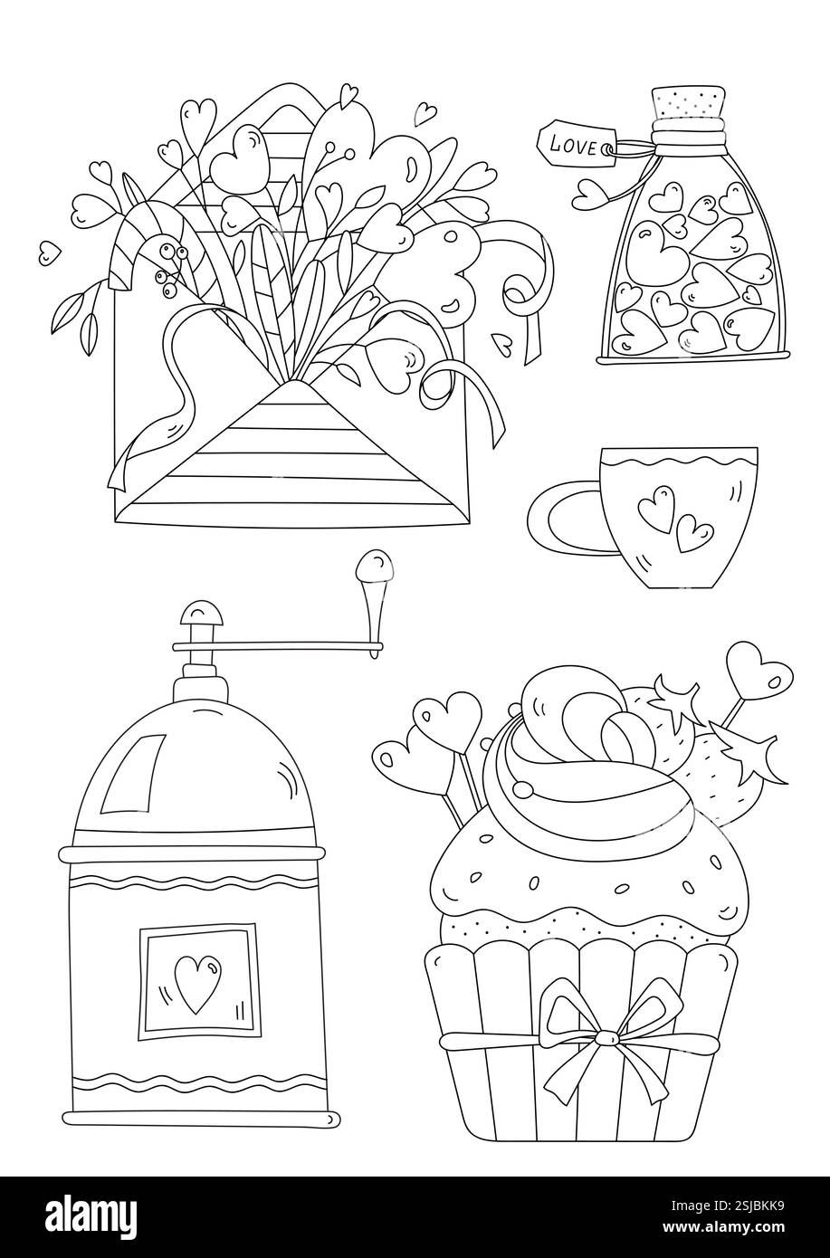 L'ensemble de pages à colorier de la Saint-Valentin présente de jolies illustrations Illustration de Vecteur