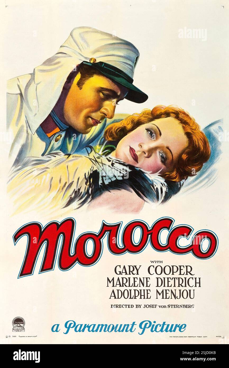Maroc année : 1930 USA réalisateur : Josef von Sternberg Marlene Dietrich, Gary Cooper affiche américaine Banque D'Images