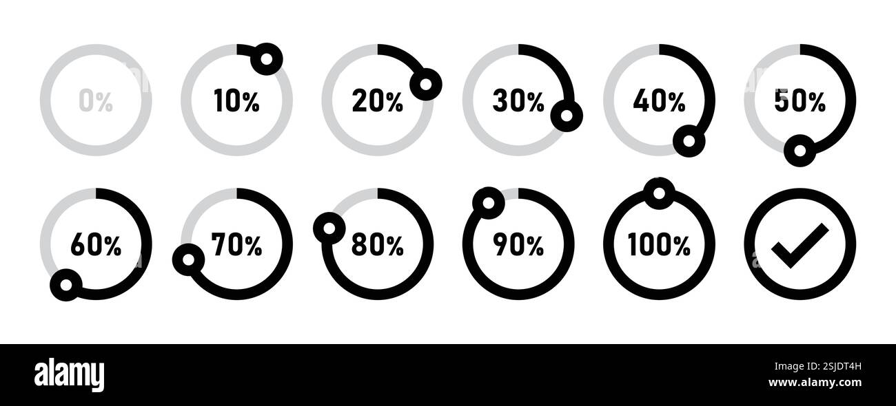 Icône infographique, cercle de chargement et processus 0 à 100 %. illustration vectorielle en couleur noire. Illustration de Vecteur