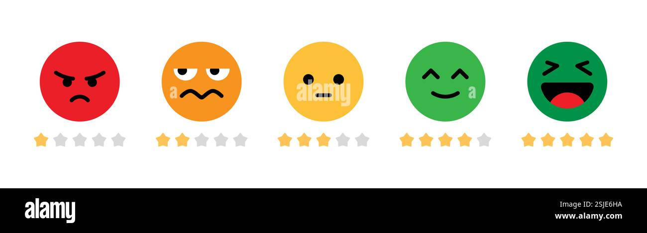 Icône emoji d'évaluation, emoji ensemble, commentaires du client, illustration vectorielle d'évaluation d'étoiles. Illustration de Vecteur