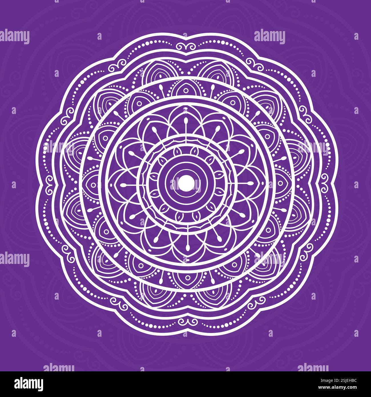 Conception de Mandala blanc complexe sur fond violet Illustration de Vecteur