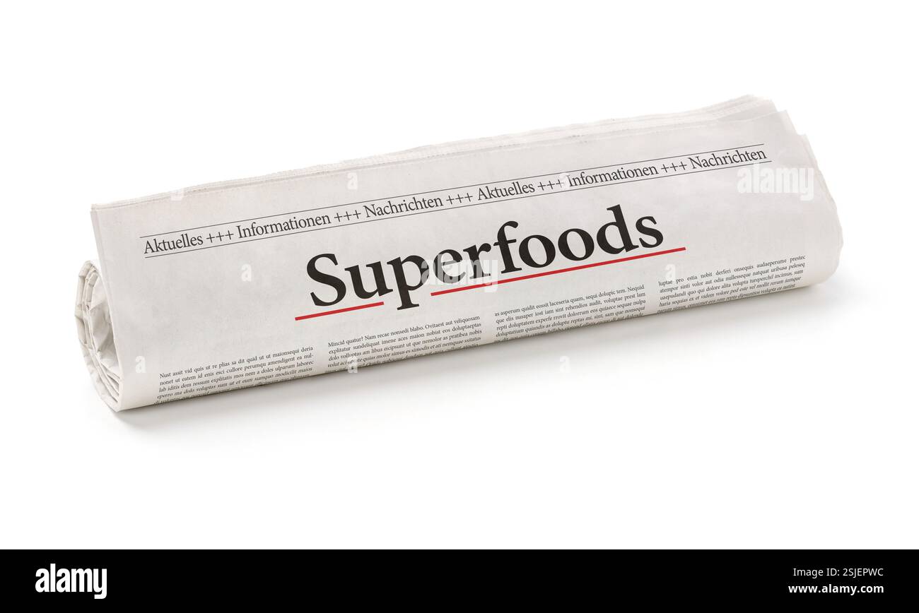 Rouleau de journal avec le titre Superfoods Banque D'Images