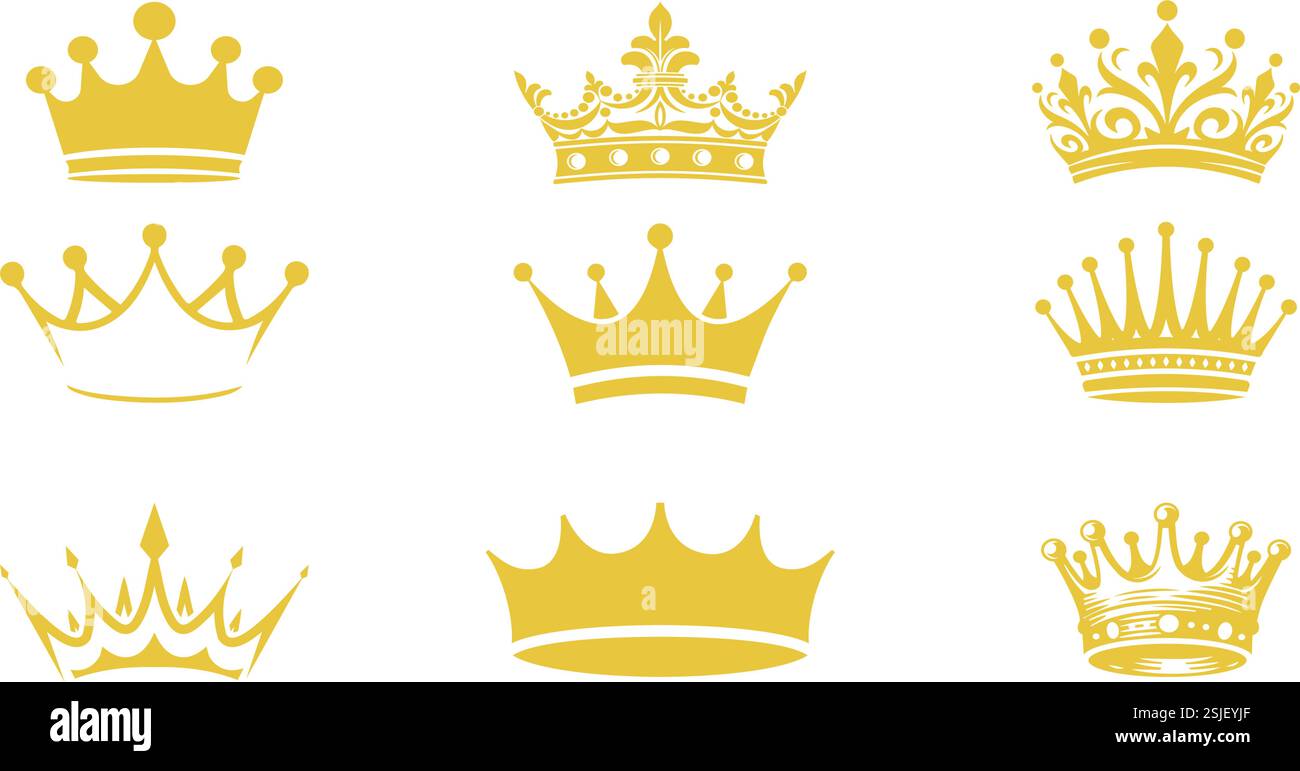 Vecteur d'icône de couronne d'or. Illustration vecteur collection d'icônes de couronne simple. Bijoux royaux dorés de vecteur de couronne. Collection d'illustrations Gold Crown. Illustration de Vecteur